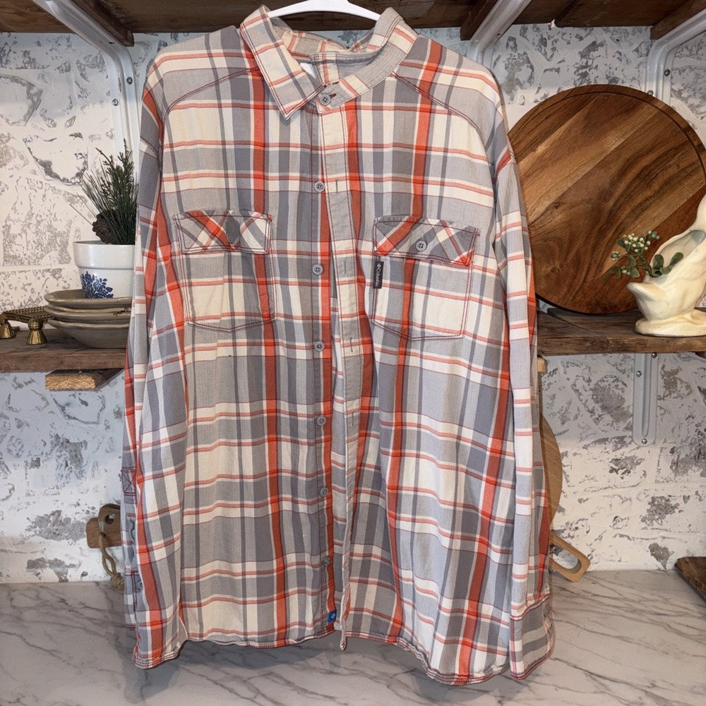 Columbia Men's 2XL Plaid Outdoors Camping Hiking Button Down Shirt 100% Cotton